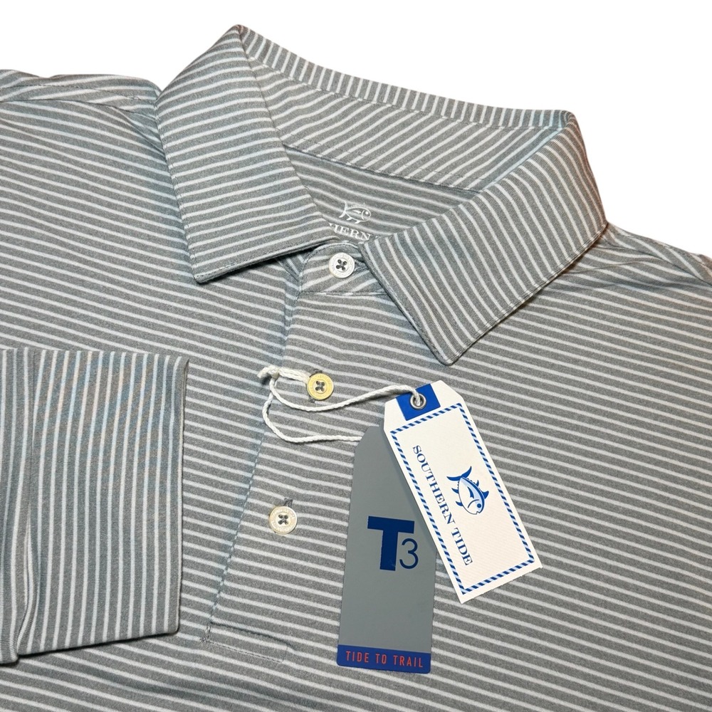 Southern Tide Ryder Montefuma Performance Heather Grey Polo Mens L Long Sleeve